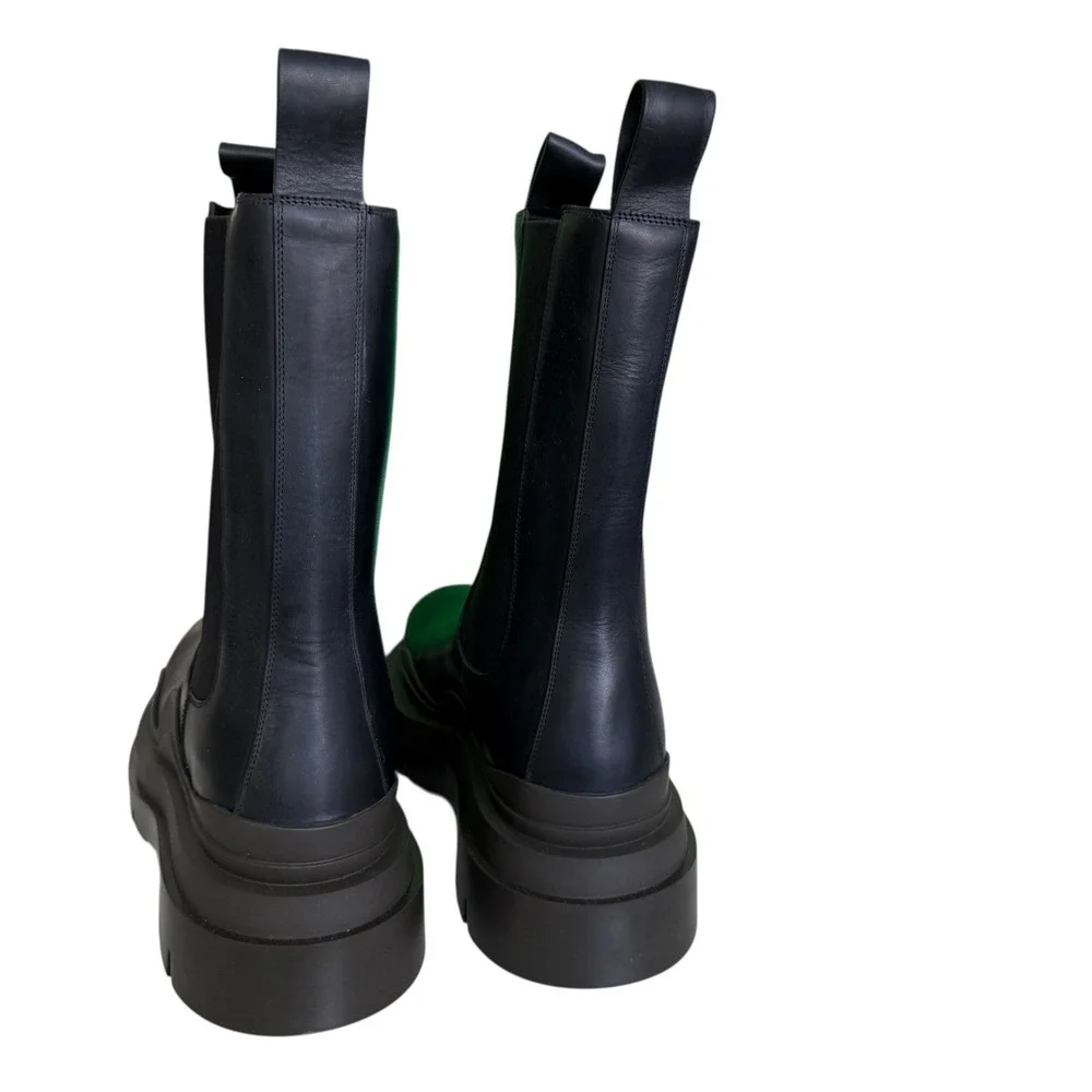 Bottega‎ Veneta 630284 Military Calf Black Leather Brown & Black Tire Boots 40